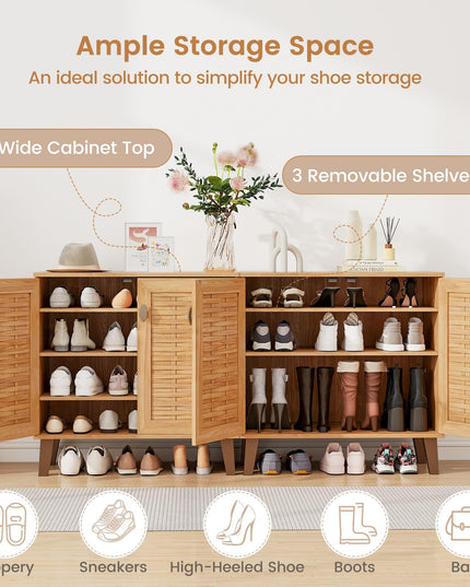Giantex 4-Tier Shoe Cabinet with 2 Doors & 3 Removable Shelves
