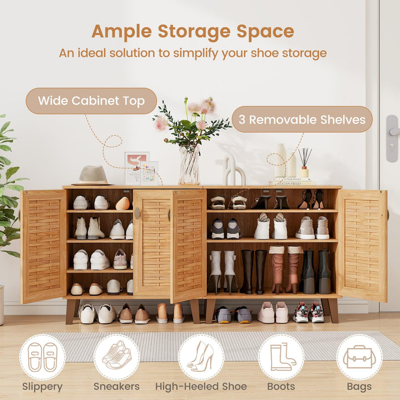 Giantex 4-Tier Shoe Cabinet with 2 Doors & 3 Removable Shelves