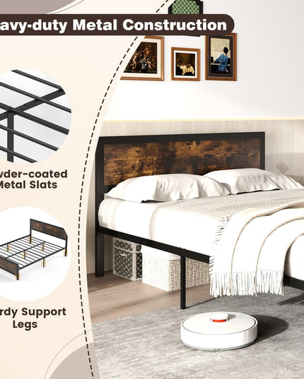 Giantex Metal Platform Bed Frame with Wood Headboard and Footboard