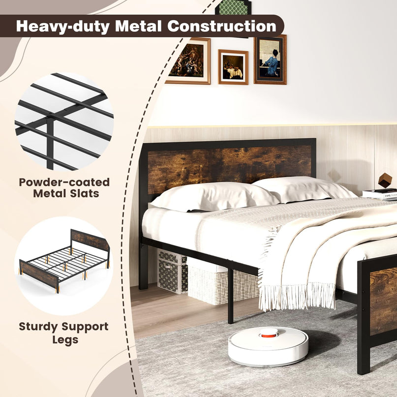 Giantex Metal Platform Bed Frame with Wood Headboard and Footboard