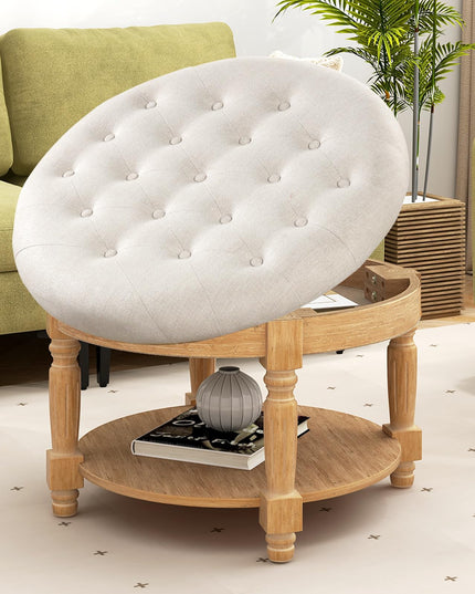 Giantex Large Ottoman Coffee Table - 29 inch Oversized Round Ottoman with Storage Shelf, Flip up Top, Wood Legs