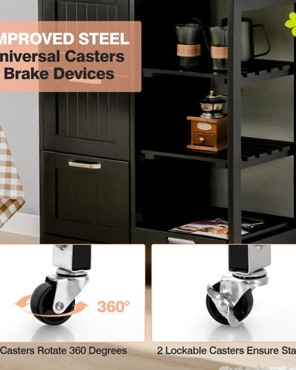 Giantex Kitchen Island Cart with Storage, Bar Serving Cart on Wheels with 3 Deep Drawers