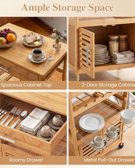 GIANTEX 27" Bamboo Kitchen Island Cart with Storage