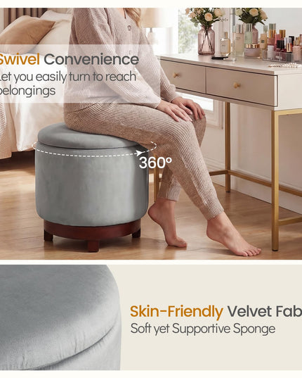 Giantex Round Ottoman with Storage 360° Swivel Velvet Vanity Stool