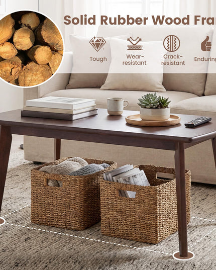 Giantex 34.5" Solid Wood Coffee Table with Tapered Legs