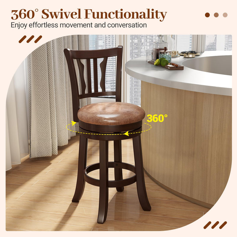 Giantex Swivel Bar Stools Set of 2/4 26"/30" Upholstered Counter Height Bar Chairs with Back