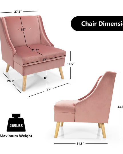 Giantex Pink Accent Chair, Comfy Velvet Swoop Chair w/Rubber Wood Legs, Padded Seat