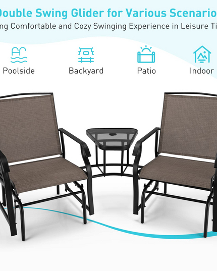 Chaises planeur d'extérieur Giantex avec table et trou pour parasol