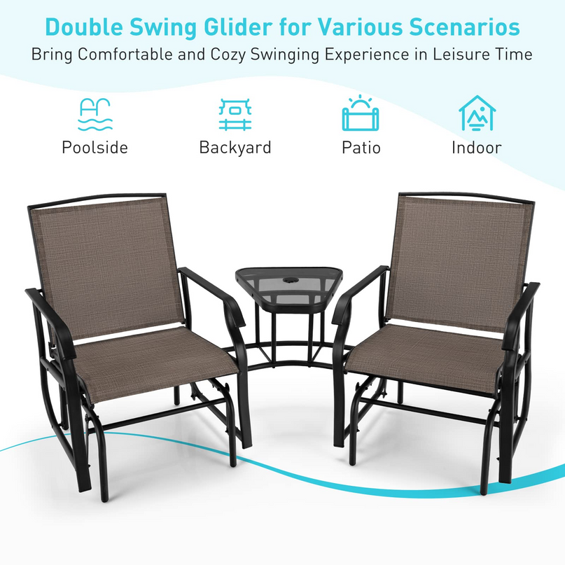 Chaises planeur d'extérieur Giantex avec table et trou pour parasol