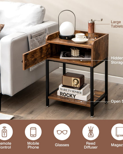 Giantex Nightstand with Charging Station - Sofa Side Table