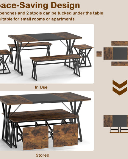 Giantex 55" Kitchen Table with 2 Benches & 2 Stools with X-Shaped Metal Frame