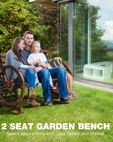 Giantex Outdoor Bench Wooden Wagon Wheel Bench, 2-Person Outdoor Garden Bench