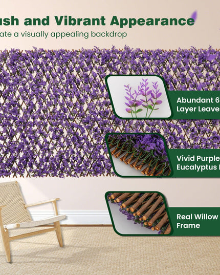 Giantex Expandable Fence Privacy Screen - Decorative Faux Purple Eucalyptus Fencing Panel for Balcony