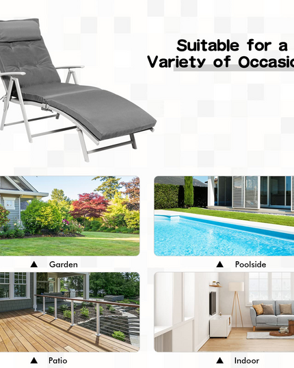 Pool Folding Reclining Beach Chair W/Removable Cushion&Headrest Pillow