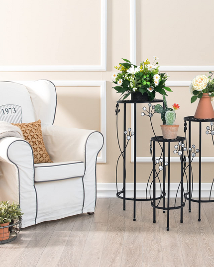 3 Pieces Flower Pots Display Rack with Vines and Crystal Floral Design