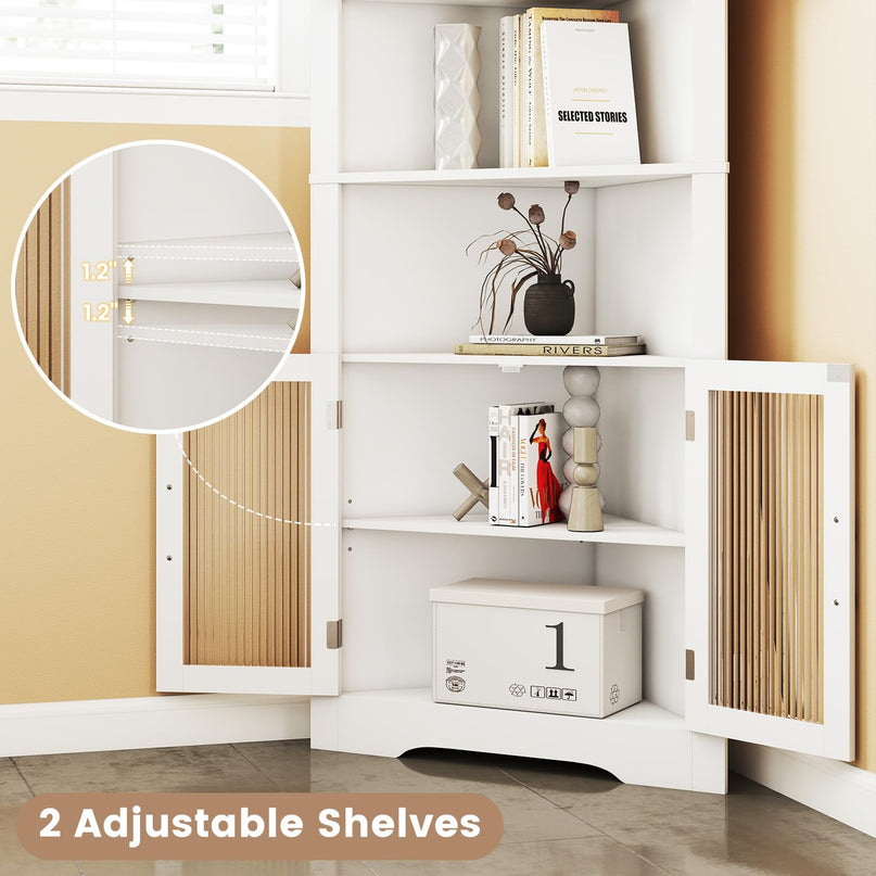 Giantex 67" Tall Corner Cabinet w/ 4 Tempered Glass Doors for Bathroom