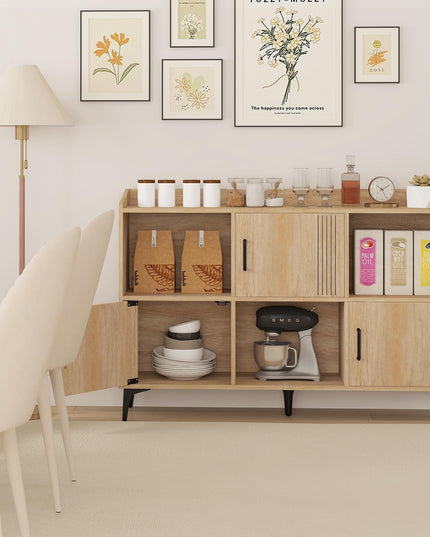 Giantex Storage Cabinet, Sideboard with 3 Doors, 3 Open Compartments, Bookcase with 5 Raised Metal Legs
