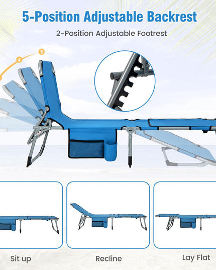Giantex Folding Beach Tanning Chair - Outdoor Chaise Lounge Chair, 5-Position Adjustable Lounger with Face Hole