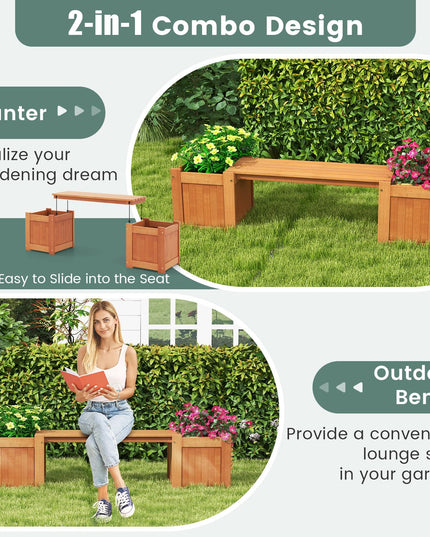 Banc d'extérieur 2-en-1 Giantex avec 2 jardinières surélevées