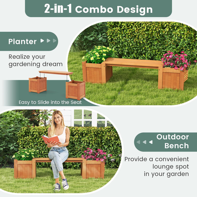 Giantex 2-in-1 Outdoor Bench with 2 Raised Garden Beds