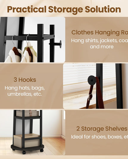 Full Length Mirror with Coat Rack for Bedroom