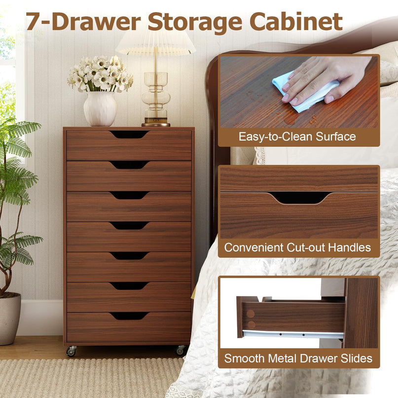 Giantex 7 Drawer Storage Cabinet with 4 Universal Casters