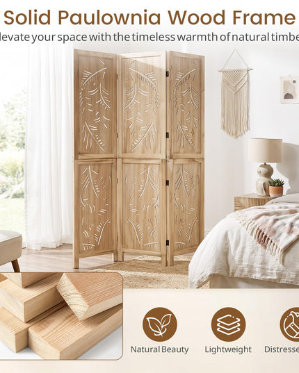 GIANTEX Boho Room Divider with Carved Palm Leaf Pattern