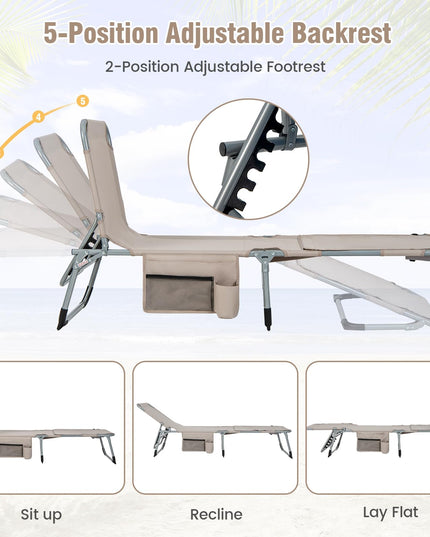 Giantex Folding Beach Tanning Chair - Outdoor Chaise Lounge Chair, 5-Position Adjustable Lounger with Face Hole