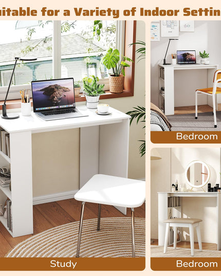 Giantex 35.5 Inch Compact Home Office Desk with Storage Bookshelf
