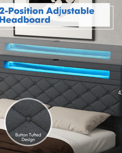 Giantex Bed Frame with Storage Headboard and 4 Drawers, Modern Upholstered Platform Bed with Charging Station