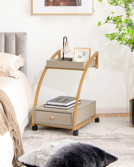 Giantex Rolling Side Table, 2-Tier End Table w/Drawer