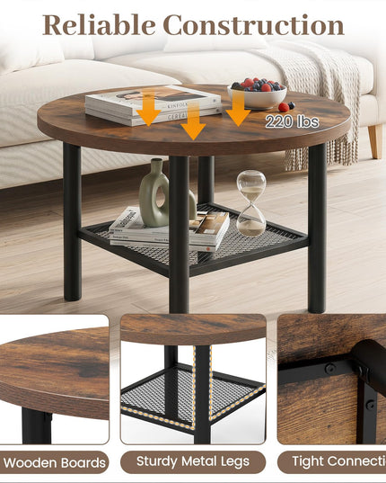 Giantex 24" 2-Tier Small Round Coffee Table with Storage