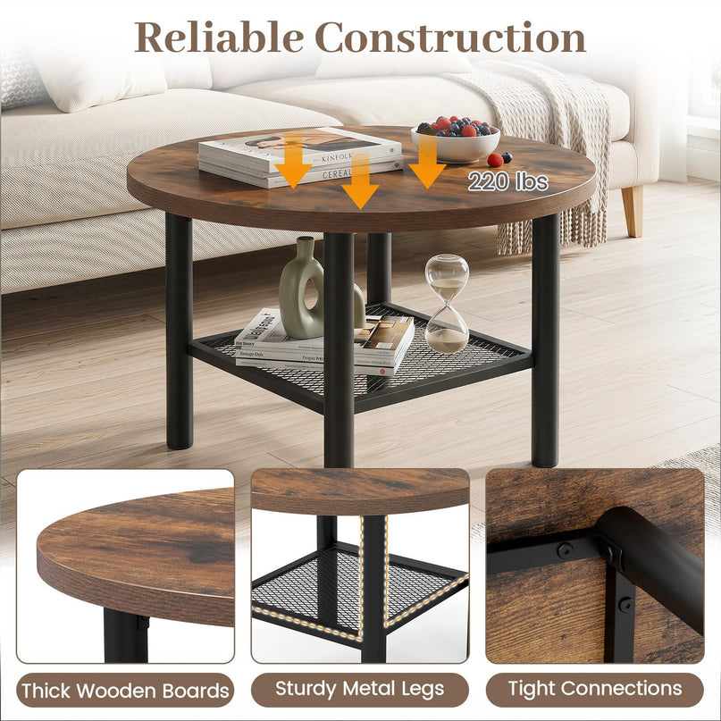 Giantex 24" 2-Tier Small Round Coffee Table with Storage