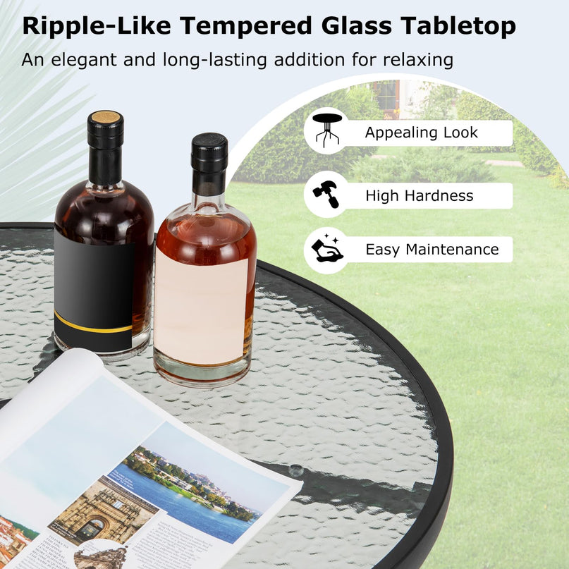 Giantex 27.5" Outdoor Bistro Table with Tempered Glass Tabletop & 1.57" Umbrella Hole