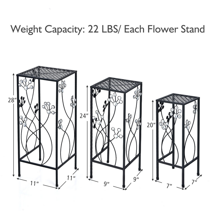 3 Pieces Flower Pots Display Rack with Vines and Crystal Floral Design