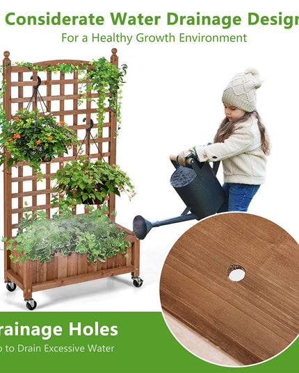 Giantex Mobile Plant Raised Bed with Lattice Trellis and Wheels