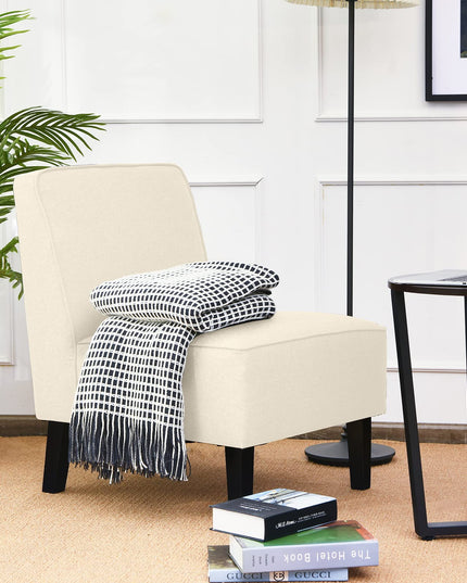 Giantex Upholstered Accent Chair Set of 2, Fabric Single Sofa Armless Accent Chair, Beige