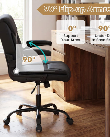 Giantex Leather Office Chair with Flip-up Arms for Home Office