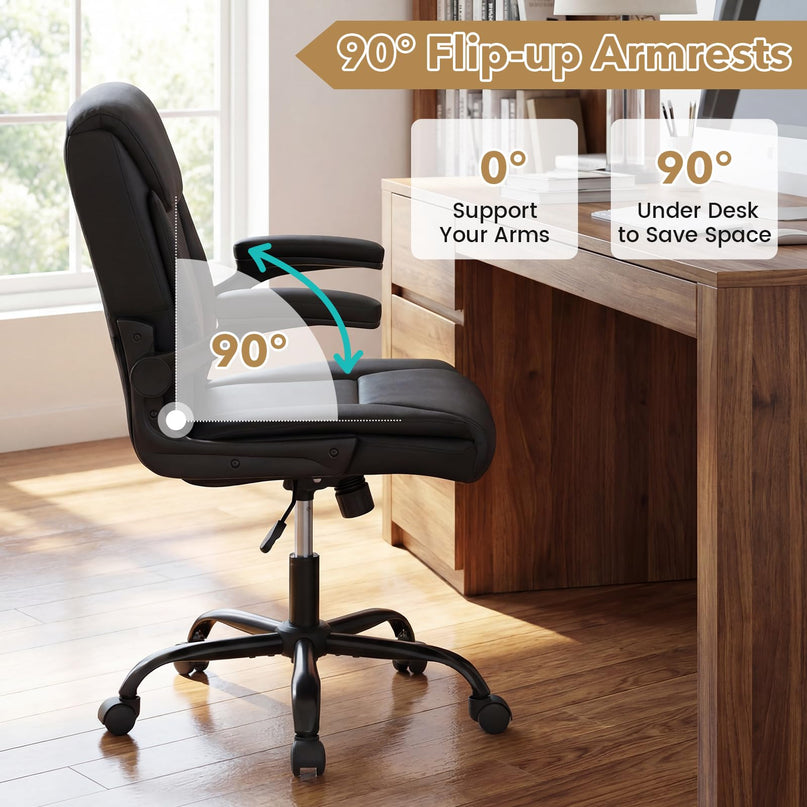 Chaise de bureau Giantex en cuir avec accoudoirs relevables pour bureau à domicile