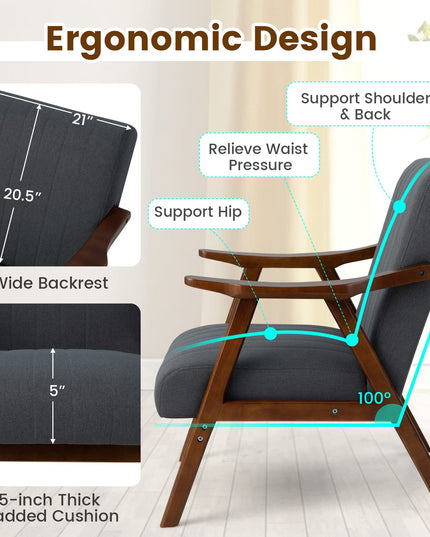 Giantex Mid-Century Modern Accent Chair - Comfy Upholstered Lounge Chair with Arms, Anti-Slip Felt Pads
