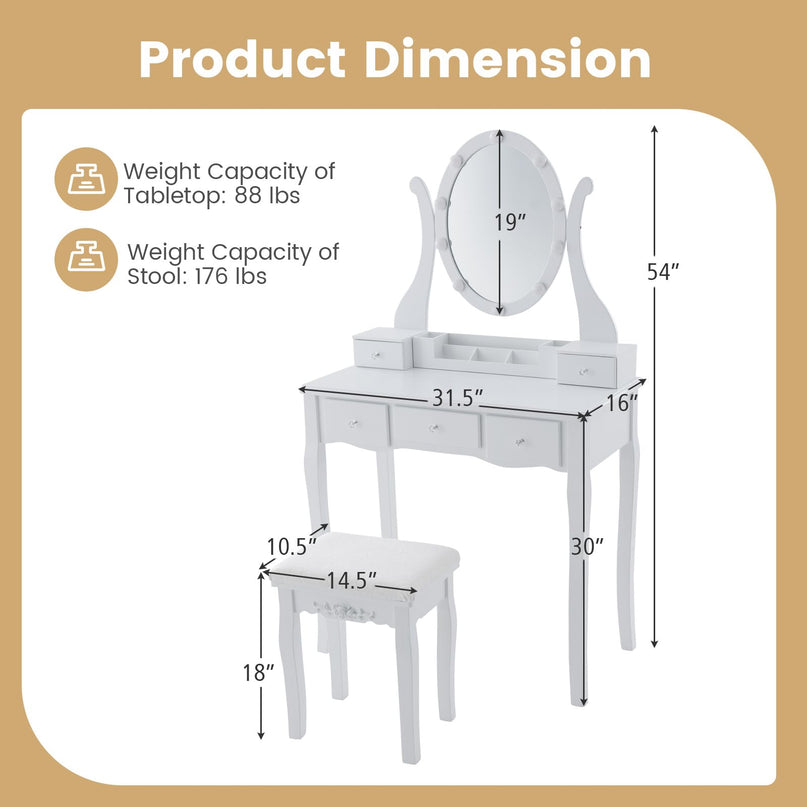 CHARMAID Vanity Desk with Lighted Mirror