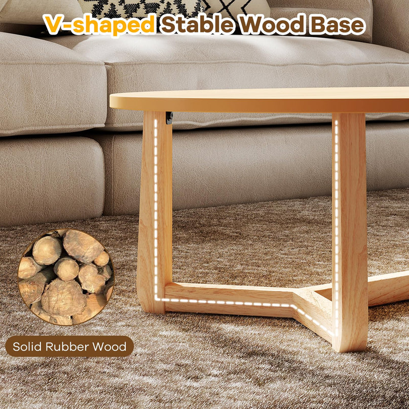 Giantex Oval Coffee Table and End Tables Set of 3 | Mid Century Modern Coffee Table and 2 Round Side Tables