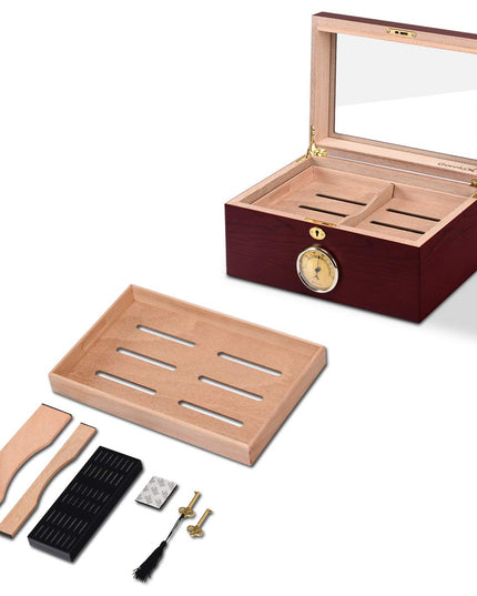 Giantex Desktop Cigar Humidor Tempered Glasstop Lockable