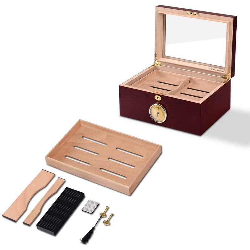 Giantex Desktop Cigar Humidor Tempered Glasstop Lockable