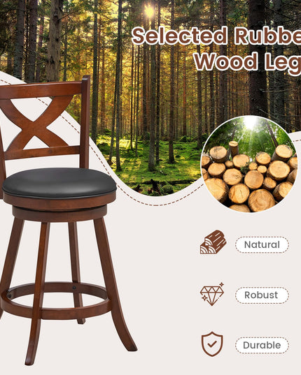 Giantex Swivel Bar Stools Set of 2, Farmhouse Wooden Barstools with Back