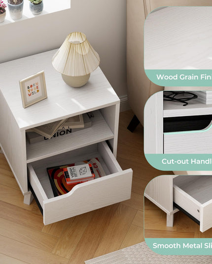 Giantex 2 Tier Nightstand, Mid Century Modern Bedside Table with Storage Drawer & Open Shelf