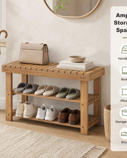 GIANTEX 3-Tier Wooden Shoe Rack Bench