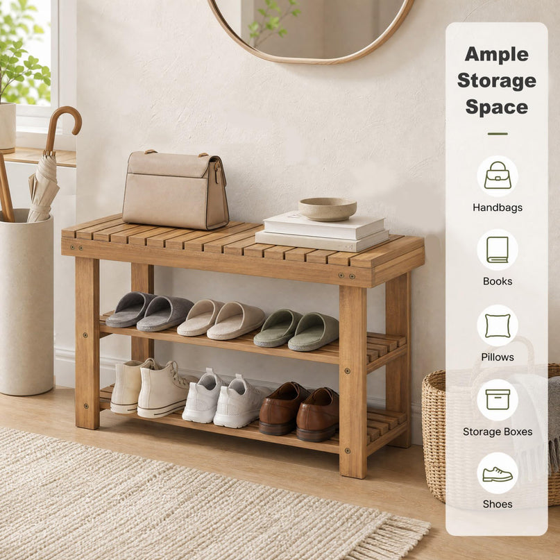 GIANTEX 3-Tier Wooden Shoe Rack Bench