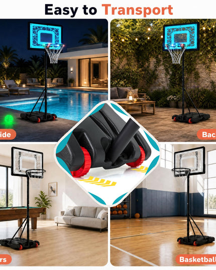 Giantex Pool Basketball Hoop Poolside with LED Solar Lights