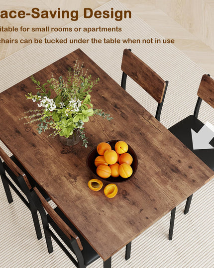 Giantex Industrial Kitchen Table and 4 PU Leather Upholstered Chairs with Metal Leg